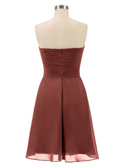 Strapless Short Chiffon Gonws with Sweetheart Terracotta