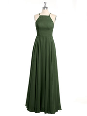 Simple Chiffon Bridesmaid Dress with Square Neck Olive Green