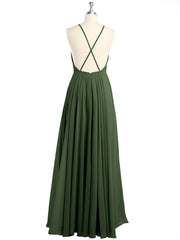 Simple Chiffon Bridesmaid Dress with Square Neck Olive Green