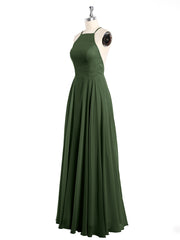Simple Chiffon Bridesmaid Dress with Square Neck Olive Green