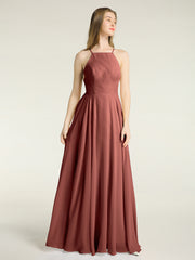 Simple Chiffon Bridesmaid Dress with Square Neck Terracotta
