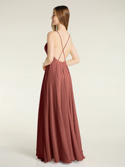 Simple Chiffon Bridesmaid Dress with Square Neck Terracotta
