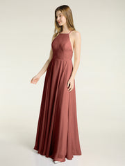 Simple Chiffon Bridesmaid Dress with Square Neck Terracotta