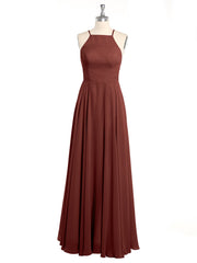 Simple Chiffon Bridesmaid Dress with Square Neck Terracotta