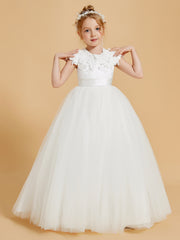 Elegant Flower Girl Dresses Adorned with Lace Applique and Cap Sleeves