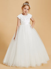 Elegant Flower Girl Dresses Adorned with Lace Applique and Cap Sleeves