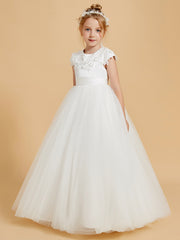 Elegant Flower Girl Dresses Adorned with Lace Applique and Cap Sleeves