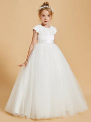 Elegant Flower Girl Dresses Adorned with Lace Applique and Cap Sleeves