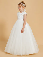 Elegant Flower Girl Dresses Adorned with Lace Applique and Cap Sleeves
