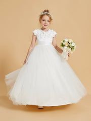 Elegant Flower Girl Dresses Adorned with Lace Applique and Cap Sleeves