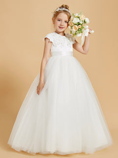 Elegant Flower Girl Dresses Adorned with Lace Applique and Cap Sleeves