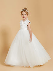 Elegant Flower Girl Dresses Adorned with Lace Applique and Cap Sleeves