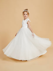 Elegant Flower Girl Dresses Adorned with Lace Applique and Cap Sleeves