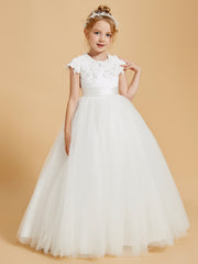 Elegant Flower Girl Dresses Adorned with Lace Applique and Cap Sleeves