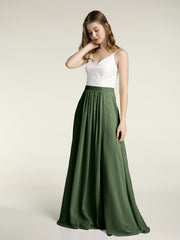 Ivory Lace Bodice Chiffon Dress with Slit Olive Green