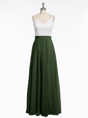 Ivory Lace Bodice Chiffon Dress with Slit Olive Green
