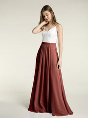 Ivory Lace Bodice Chiffon Dress with Slit Terracotta