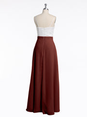 Ivory Lace Bodice Chiffon Dress with Slit Terracotta