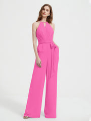 Halter Neckline Sleeveless Chiffon Pleated Jumpsuit Azalea Plus Size