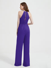 Halter Neckline Sleeveless Chiffon Pleated Jumpsuit Regency Plus Size