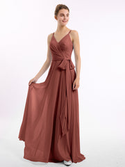 Long Spaghetti Strap Chiffon Bridesmaid Dress Terracotta