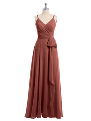 Long Spaghetti Strap Chiffon Bridesmaid Dress Terracotta