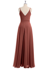 Long Spaghetti Strap Chiffon Bridesmaid Dress Terracotta