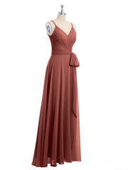 Long Spaghetti Strap Chiffon Bridesmaid Dress Terracotta