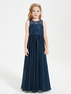 Long Junior Bridesmaid Dresses Lace Top Dark Navy