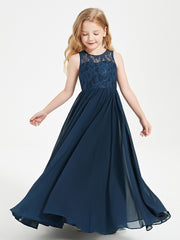 Long Junior Bridesmaid Dresses Lace Top Dark Navy