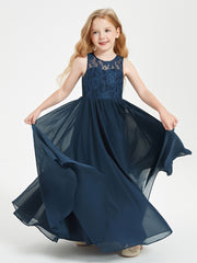 Long Junior Bridesmaid Dresses Lace Top Dark Navy