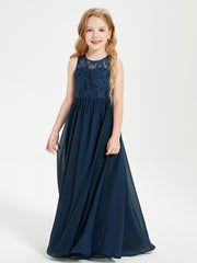 Long Junior Bridesmaid Dresses Lace Top Dark Navy