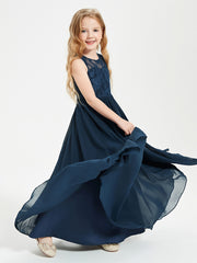 Long Junior Bridesmaid Dresses Lace Top Dark Navy