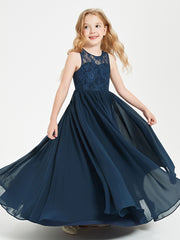Long Junior Bridesmaid Dresses Lace Top Dark Navy