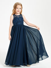 Long Junior Bridesmaid Dresses Lace Top Dark Navy