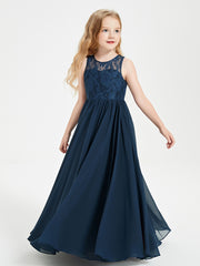 Long Junior Bridesmaid Dresses Lace Top Dark Navy