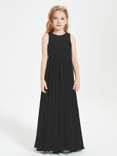 Long Junior Bridesmaid Dresses Lace Top Black