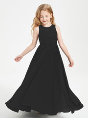 Long Junior Bridesmaid Dresses Lace Top Black