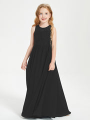 Long Junior Bridesmaid Dresses Lace Top Black