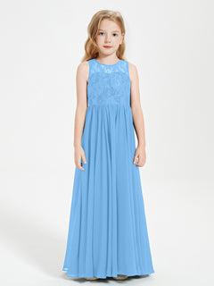 Long Junior Bridesmaid Dresses Lace Top Blue