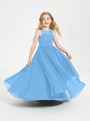 Long Junior Bridesmaid Dresses Lace Top Blue
