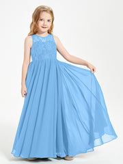 Long Junior Bridesmaid Dresses Lace Top Blue
