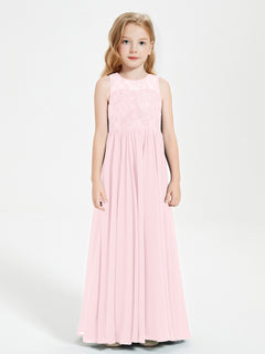 Long Junior Bridesmaid Dresses Lace Top Blushing Pink