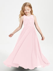 Long Junior Bridesmaid Dresses Lace Top Blushing Pink