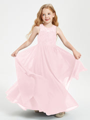 Long Junior Bridesmaid Dresses Lace Top Blushing Pink