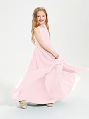 Long Junior Bridesmaid Dresses Lace Top Blushing Pink