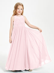 Long Junior Bridesmaid Dresses Lace Top Blushing Pink