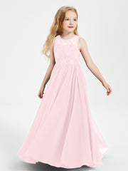 Long Junior Bridesmaid Dresses Lace Top Blushing Pink