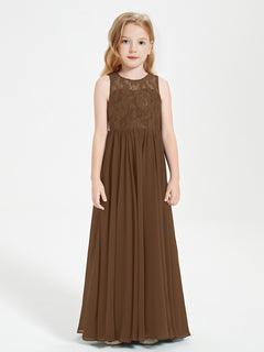 Long Junior Bridesmaid Dresses Lace Top Brown