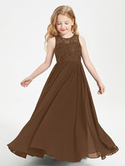 Long Junior Bridesmaid Dresses Lace Top Brown